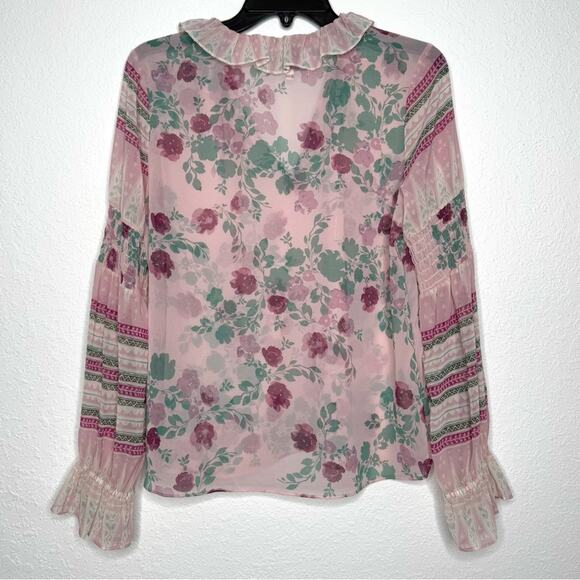Misa Los Angeles Revolve Pink Green Floral Festival Bohemian Blouse Women’s XS - Picture 10 of 12